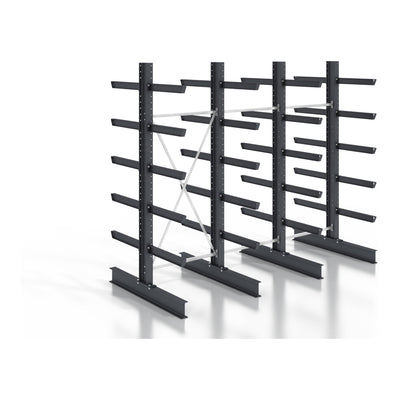 STIER cantilever rack, screwable, double-sided, 3 bays with 5 levels, 3840x2550x800mm