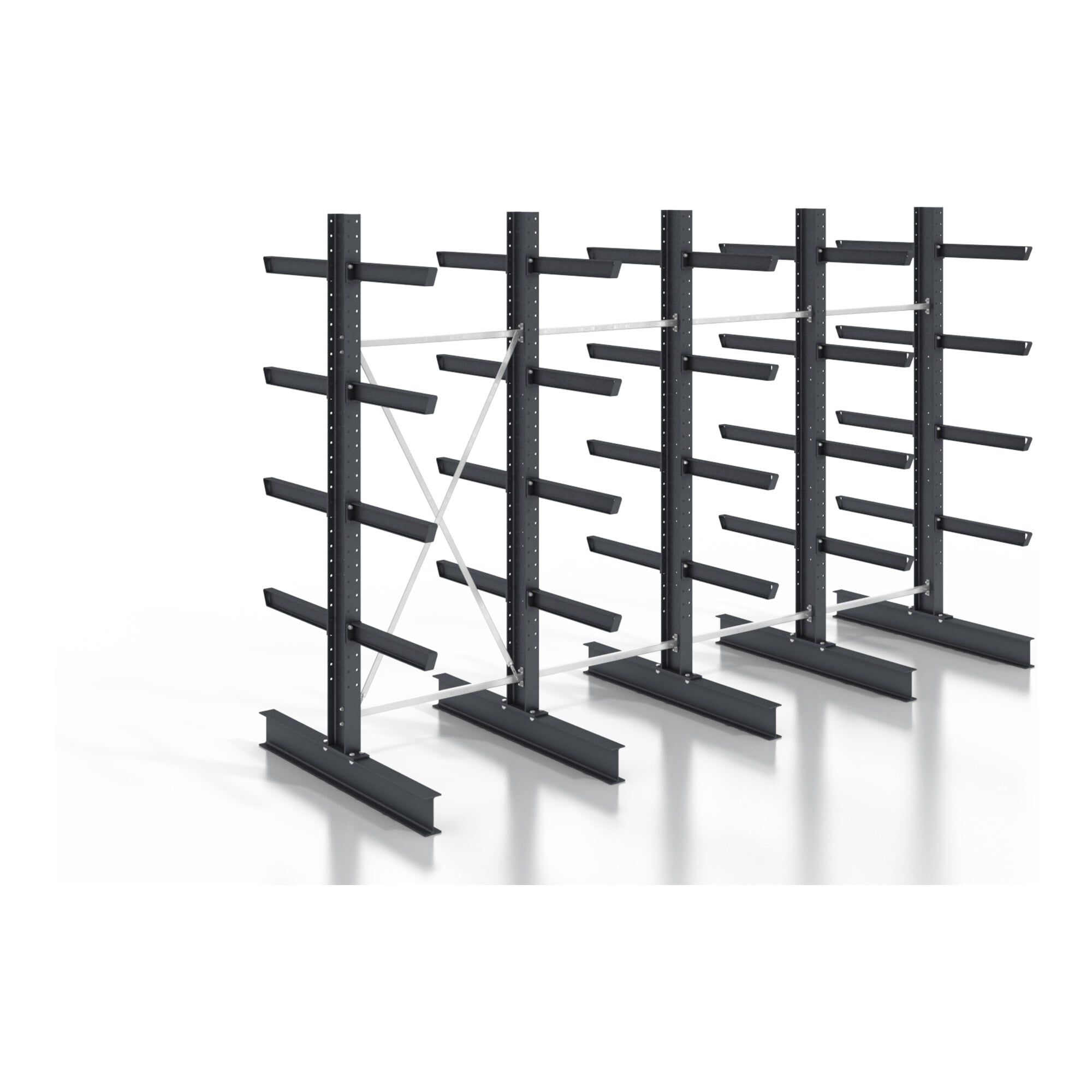 STIER cantilever rack, screwable, double-sided, 4 bays with 4 levels, 5120x2550x800mm