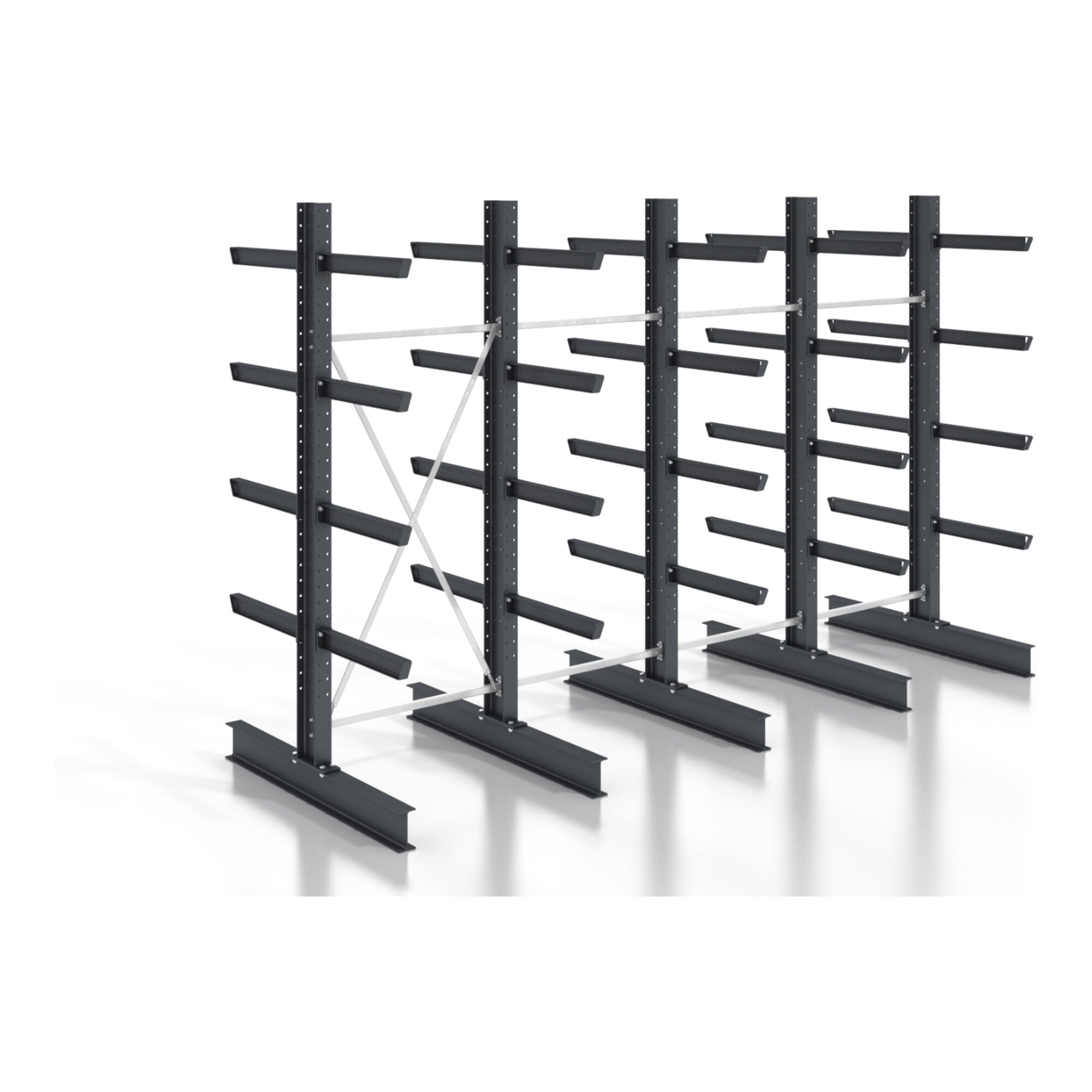 STIER cantilever rack, screwable, double-sided, 4 bays with 4 levels, 5120x3130x400mm