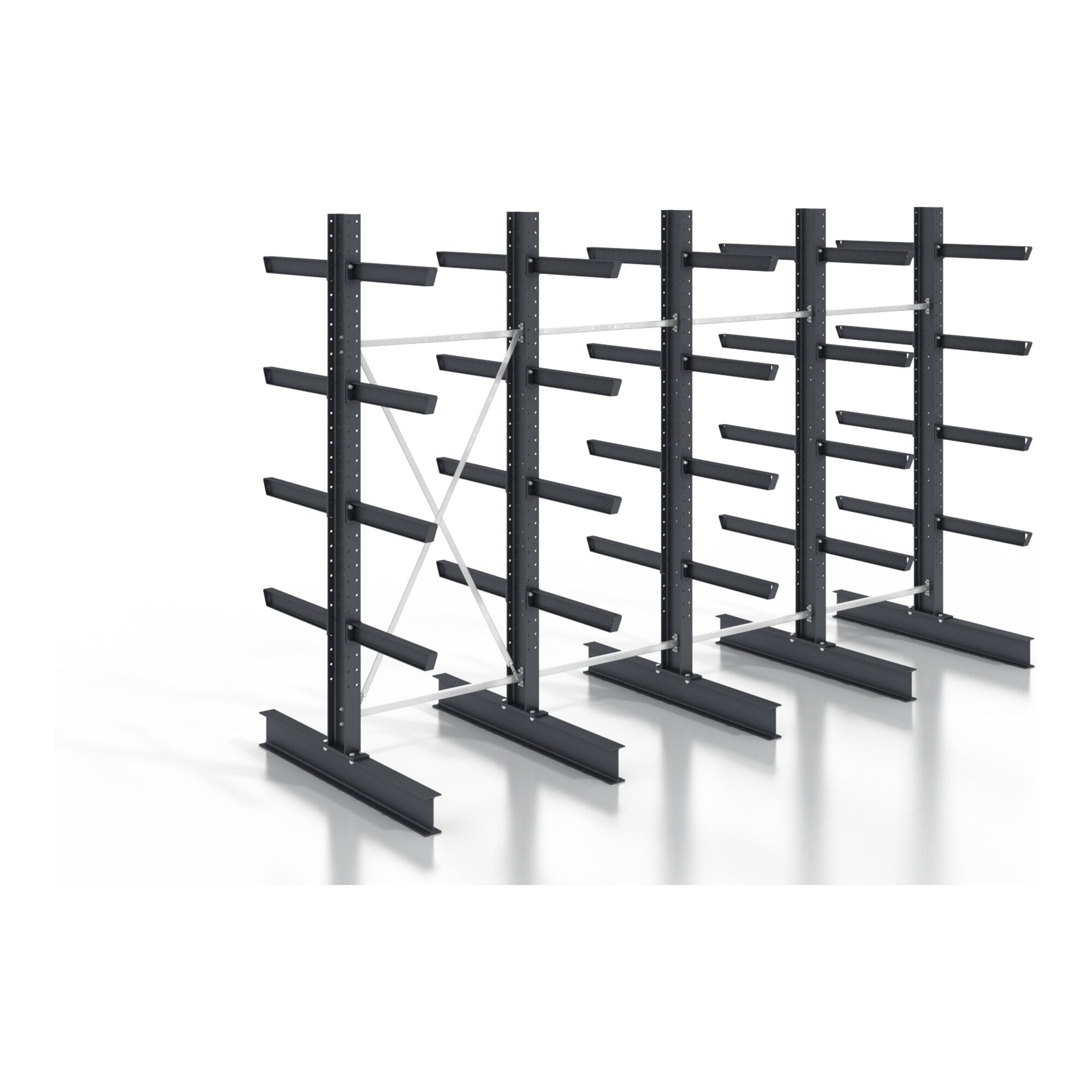 STIER cantilever rack, screwable, double-sided, 4 bays with 4 levels, 5120x3530x400mm