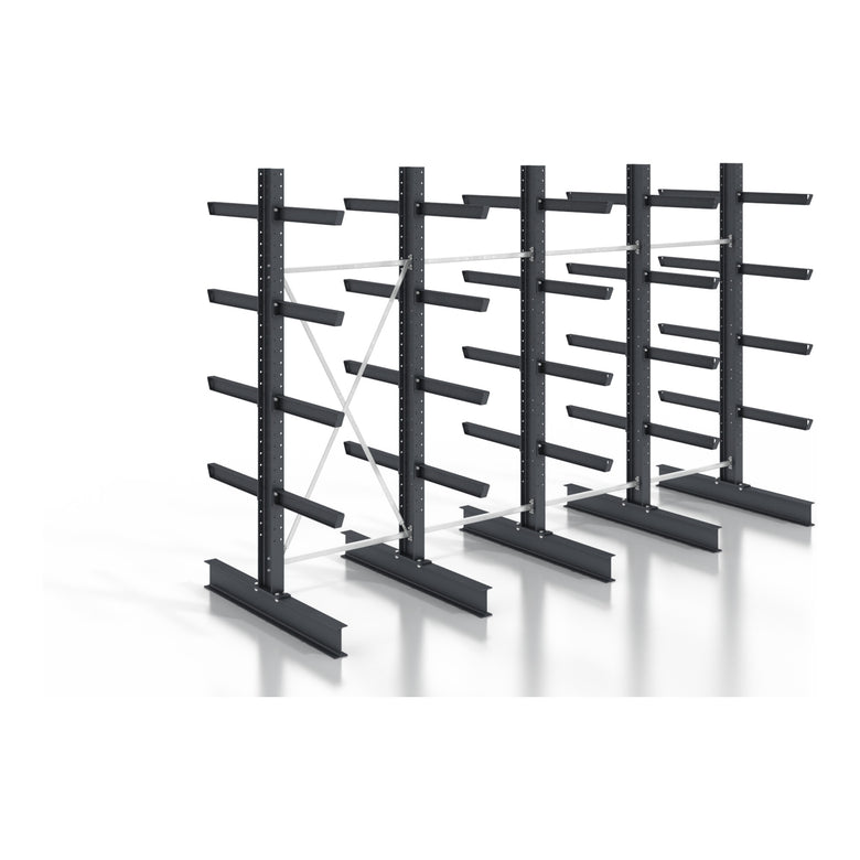 STIER cantilever rack, screwable, double-sided, 4 bays with 4 levels, 5120x3530x400mm