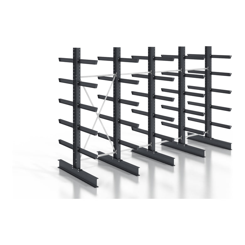 STIER cantilever rack, screwable, double-sided, 4 bays with 5 levels, 5120x3130x400mm