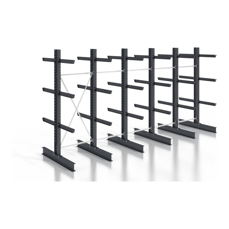 STIER cantilever rack, screwable, double-sided, 5 bays with 3 levels, 6400x2550x800mm
