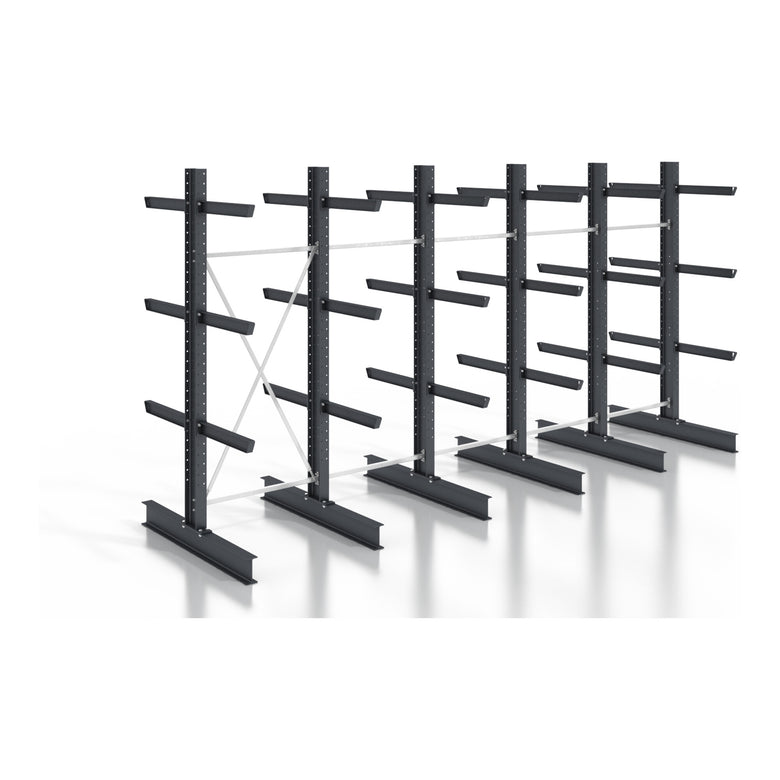 STIER cantilever rack, screwable, double-sided, 5 bays with 3 levels, 6400x2550x800mm
