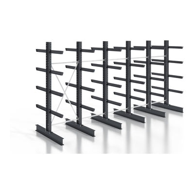 STIER cantilever rack, screwable, double-sided, 5 bays with 4 levels, 6400x2550x800mm