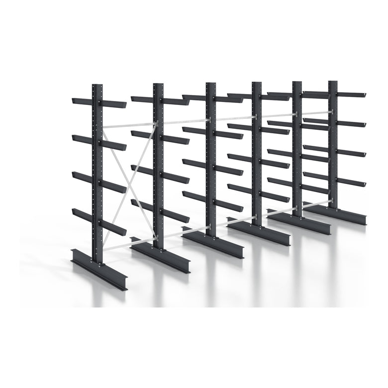 STIER cantilever rack, screwable, double-sided, 5 bays with 4 levels, 6400x2550x800mm