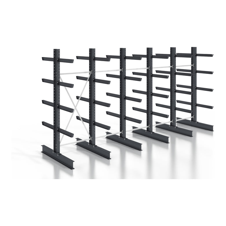 STIER cantilever rack, screwable, double-sided, 5 bays with 4 levels, 6400x3150x800mm