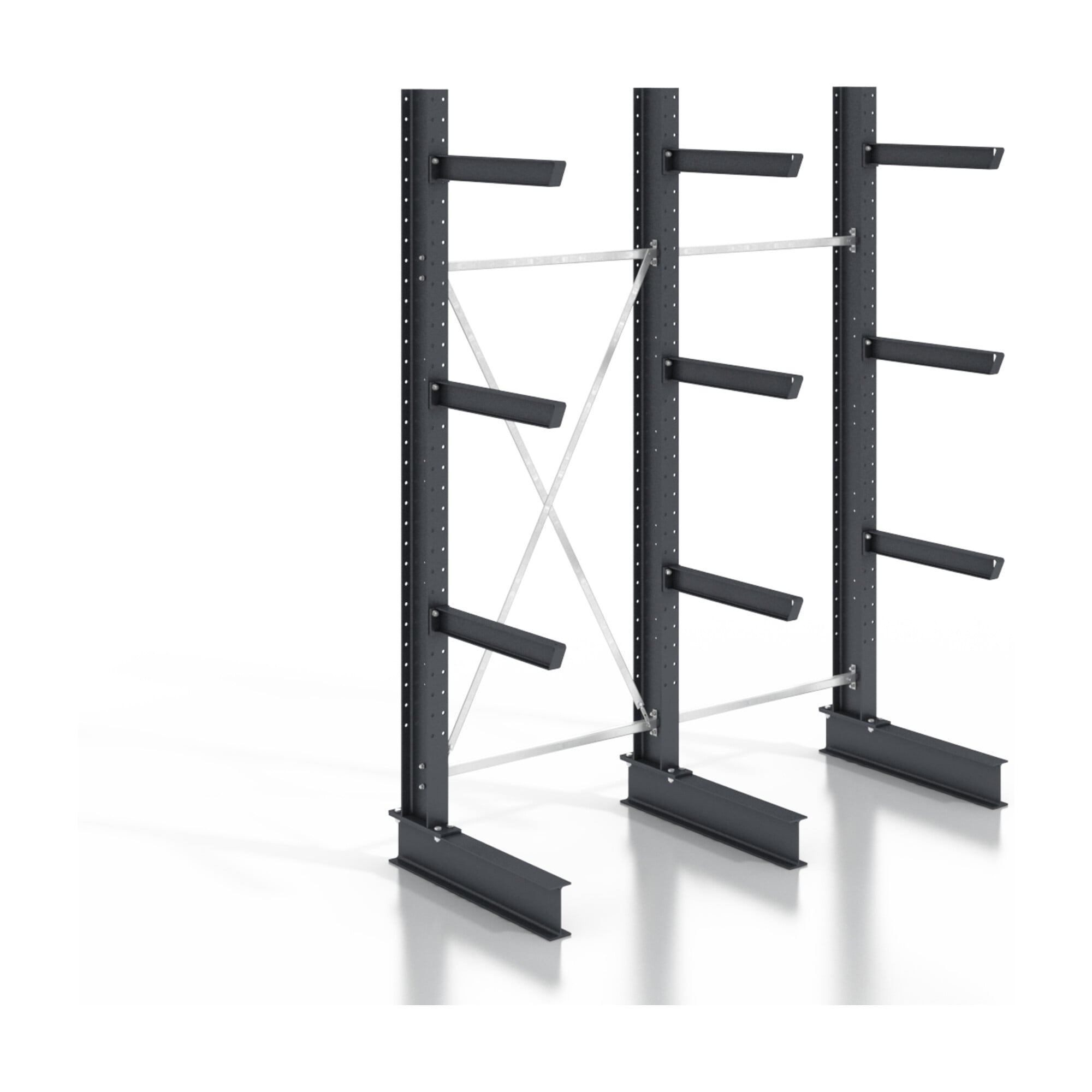 STIER cantilever rack, screwable, one-sided, 2 bays with 3 levels, 2560x2530x400mm