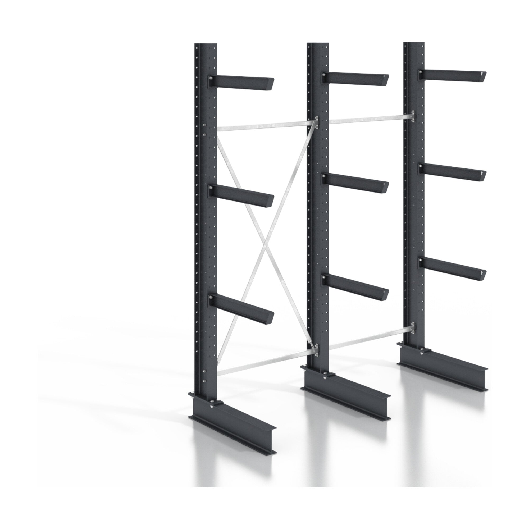 STIER cantilever rack, screwable, one-sided, 2 bays with 3 levels, 2560x2530x400mm