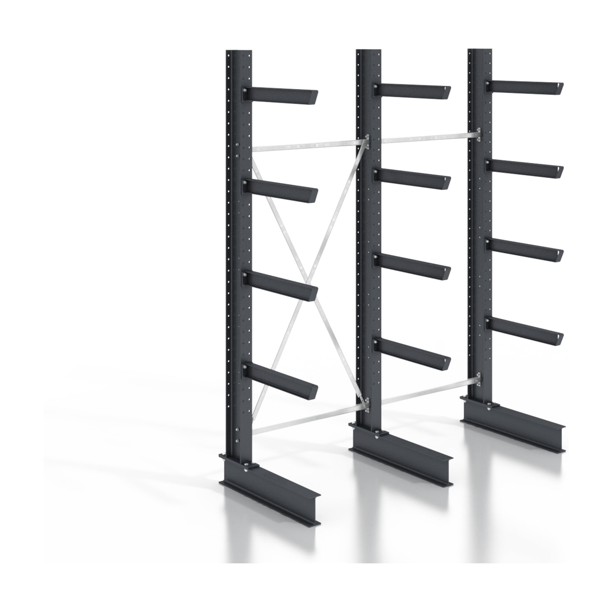 STIER cantilever rack, screwable, one-sided, 2 bays with 4 levels, 2560x3530x400mm