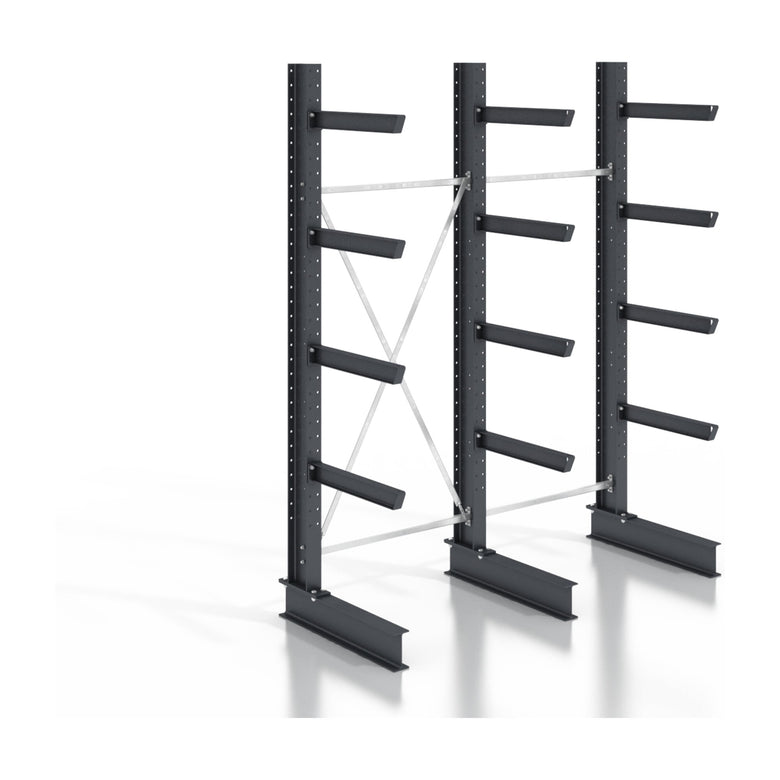 STIER cantilever rack, screwable, one-sided, 2 bays with 4 levels, 2560x3530x400mm