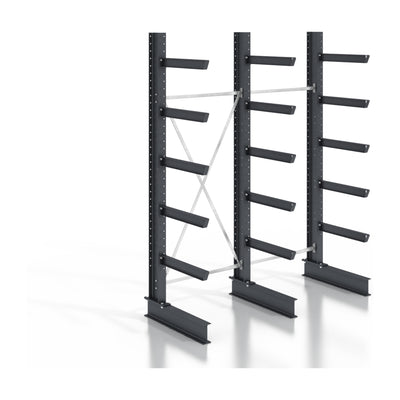 STIER cantilever rack, screwable, one-sided, 2 bays with 5 levels, 2560x3530x400mm