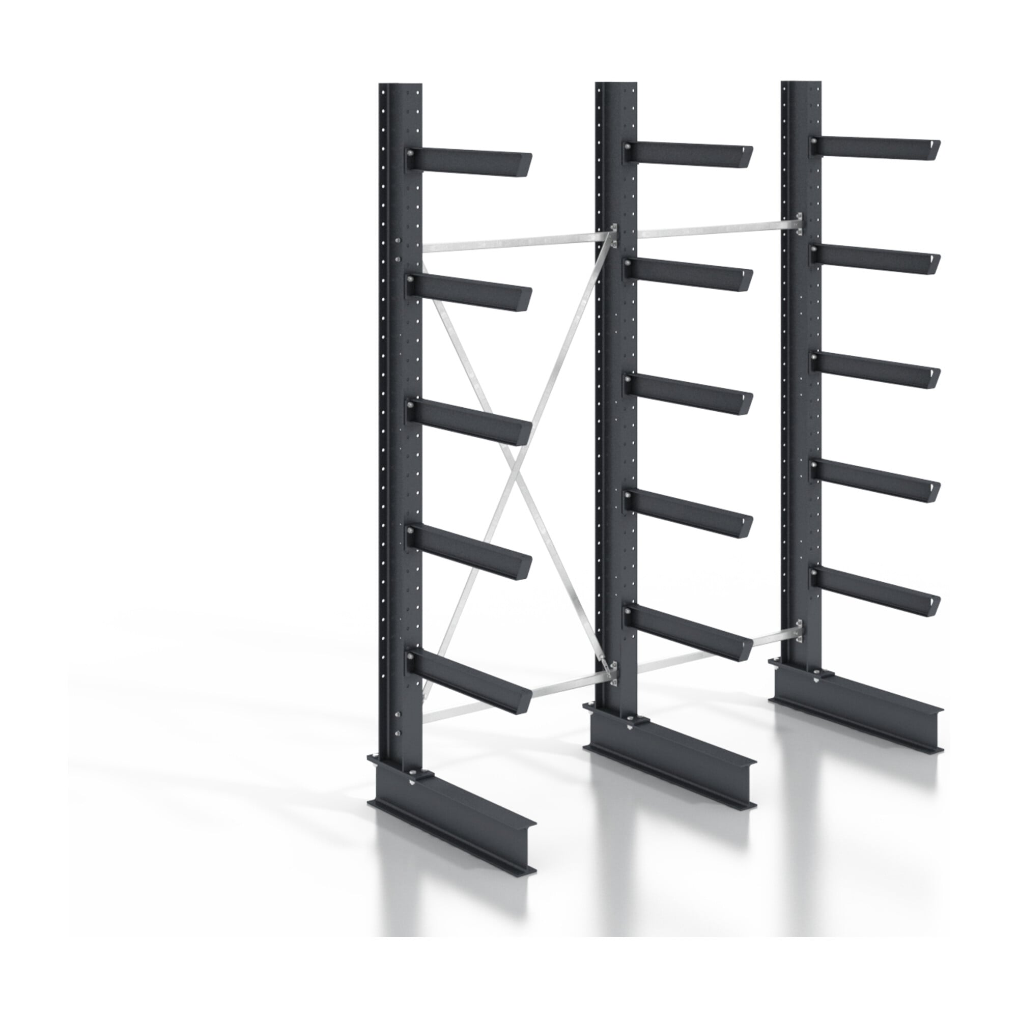 STIER cantilever rack, screwable, one-sided, 2 bays with 5 levels, 2560x3530x400mm