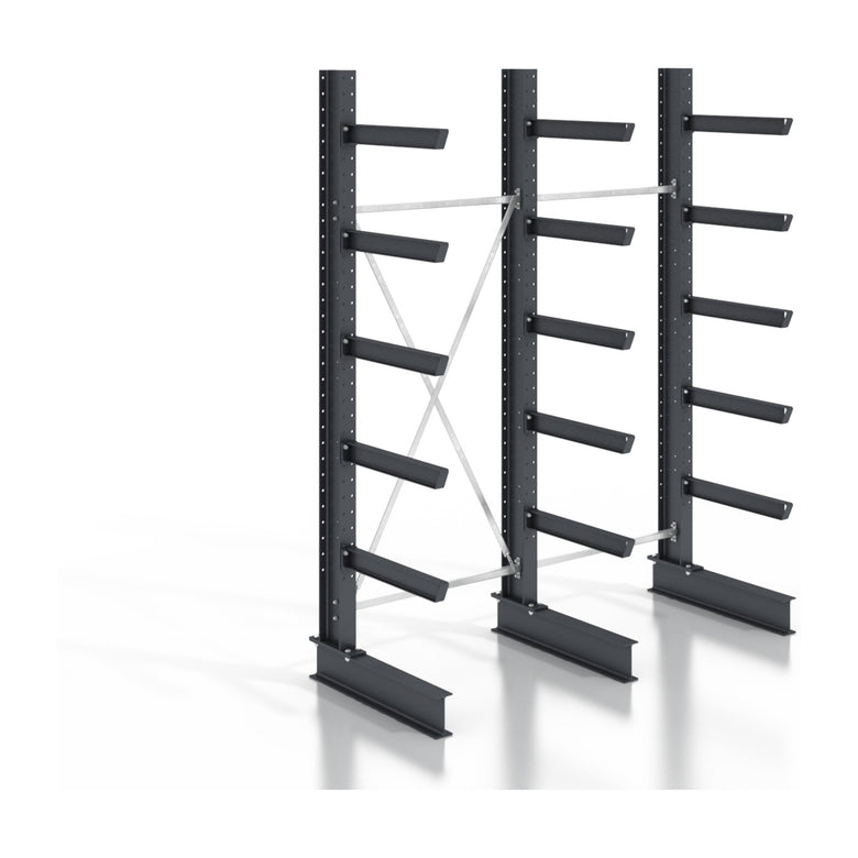 STIER cantilever rack, screwable, one-sided, 2 bays with 5 levels, 2560x3530x400mm