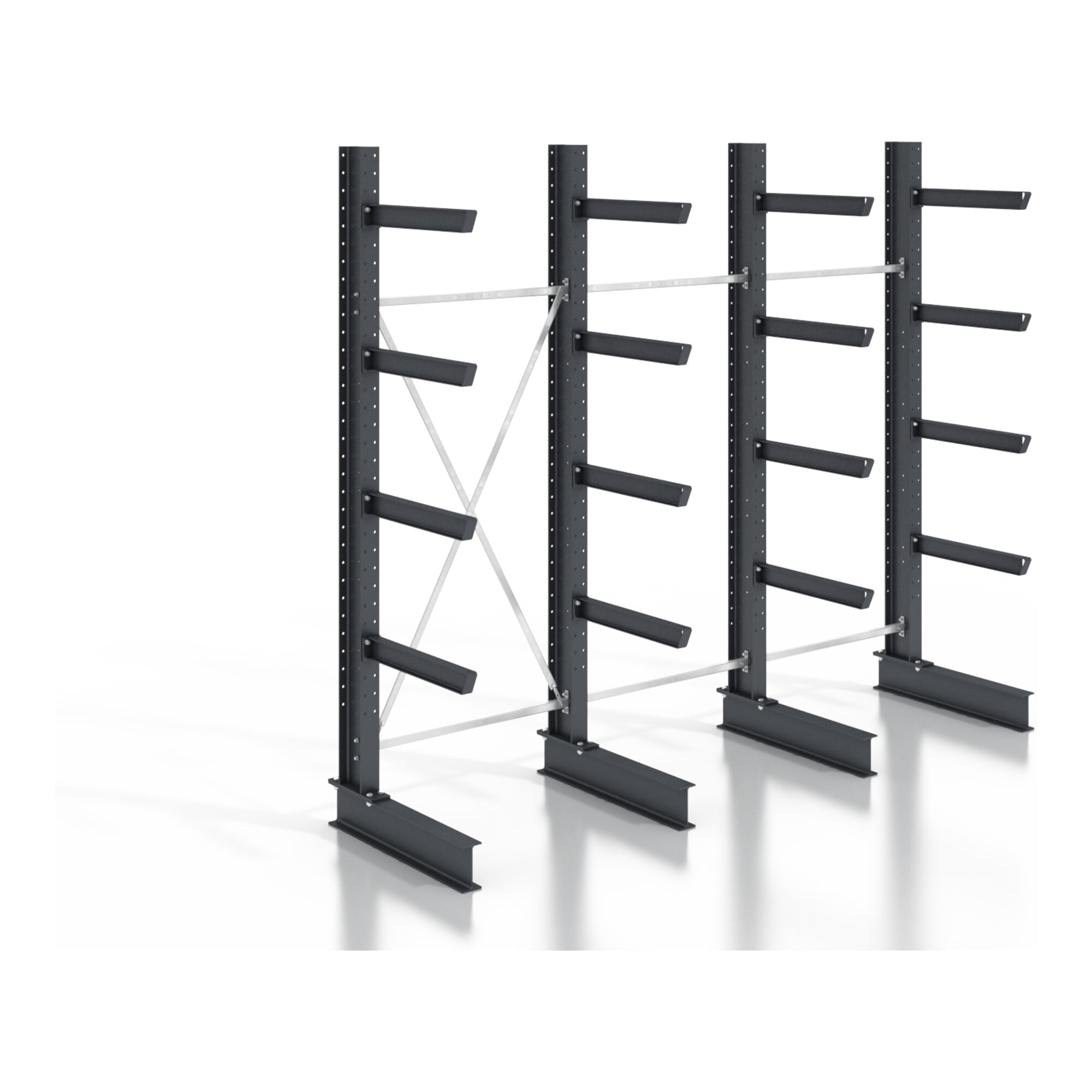 STIER cantilever rack, screwable, one-sided, 3 bays with 4 levels, 3840x2550x800mm