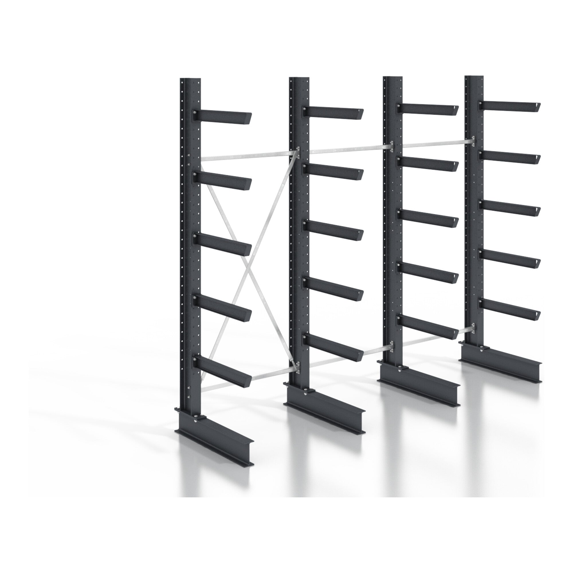 STIER cantilever rack, screwable, one-sided, 3 bays with 5 levels, 3840x3130x400mm