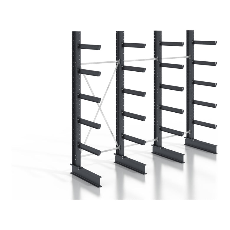 STIER cantilever rack, screwable, one-sided, 3 bays with 5 levels, 3840x3130x400mm