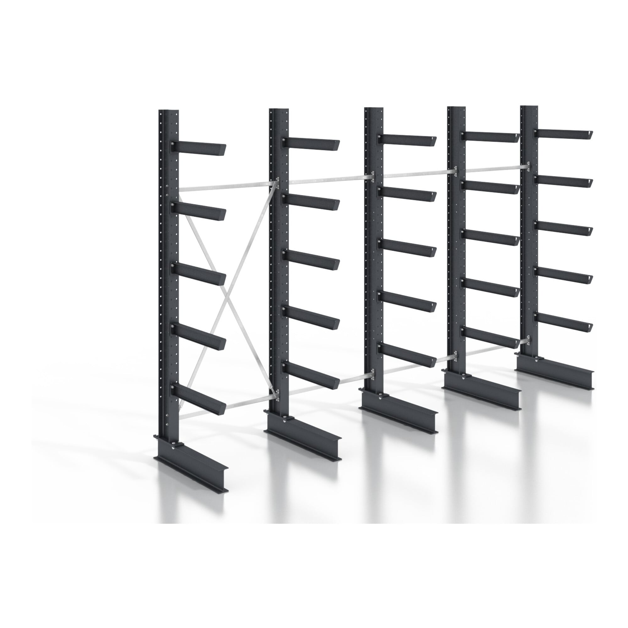 STIER cantilever rack, screwable, one-sided, 4 bays with 5 levels, 5120x3130x400mm
