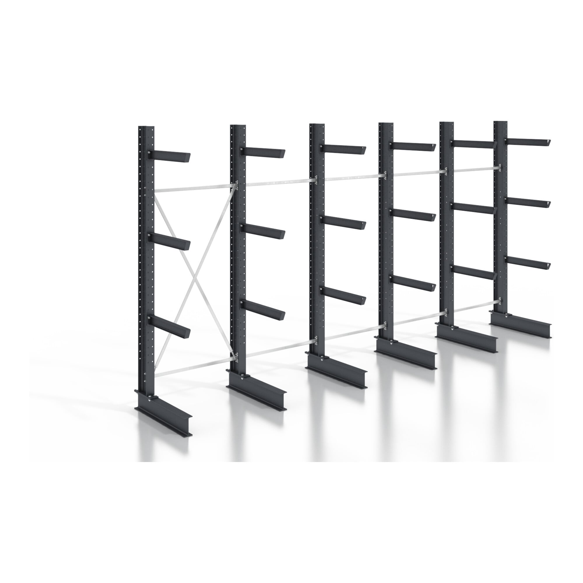STIER cantilever rack, screwable, one-sided, 5 bays with 3 levels, 6400x2550x800mm