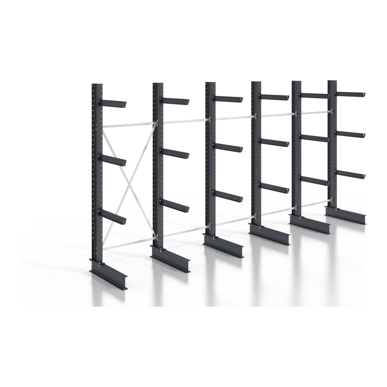STIER cantilever rack, screwable, one-sided, 5 bays with 3 levels, 6400x2550x800mm