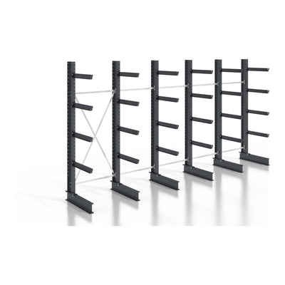 STIER cantilever rack, screwable, one-sided, 5 bays with 4 levels, 6400x3130x400mm