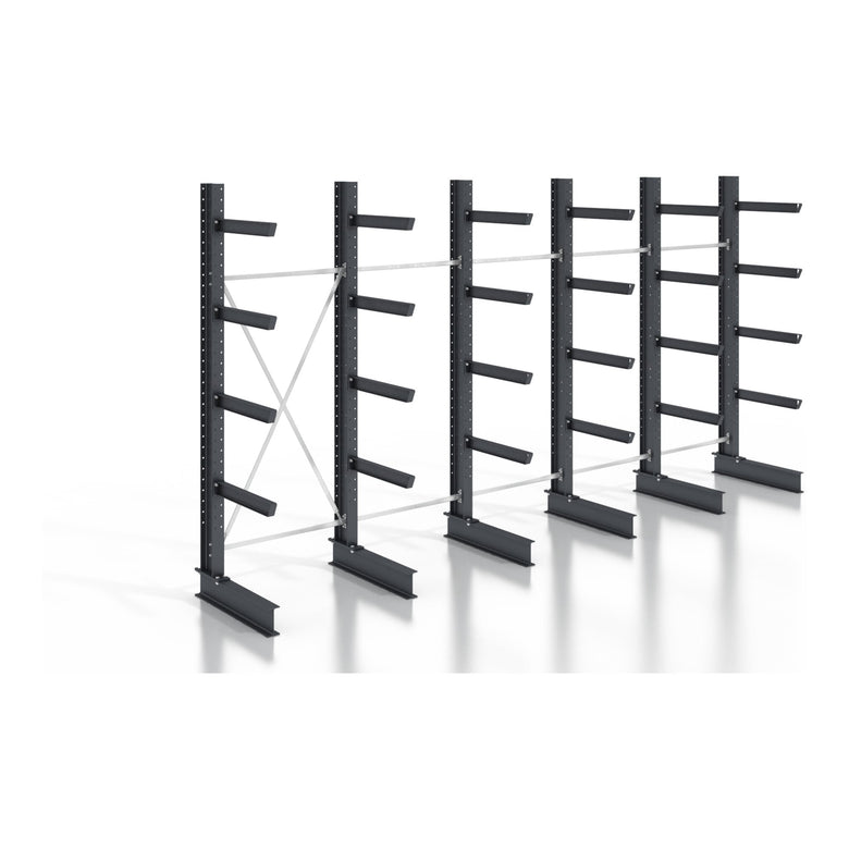 STIER cantilever rack, screwable, one-sided, 5 bays with 4 levels, 6400x3130x400mm