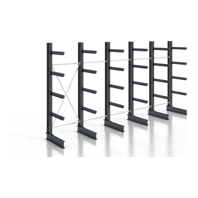 STIER cantilever rack, screwable, one-sided, 5 bays with 4 levels, 6400x3130x400mm