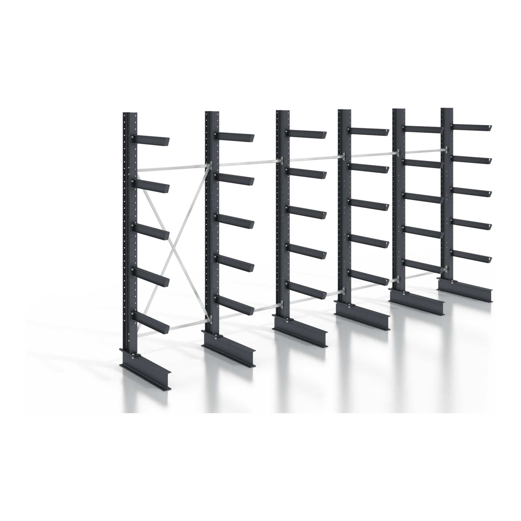STIER cantilever rack, screwable, one-sided, 5 bays with 5 levels, 6400x2530x400mm