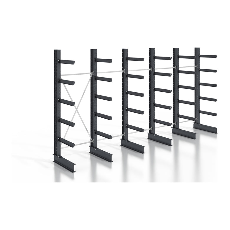 STIER cantilever rack, screwable, one-sided, 5 bays with 5 levels, 6400x2530x400mm