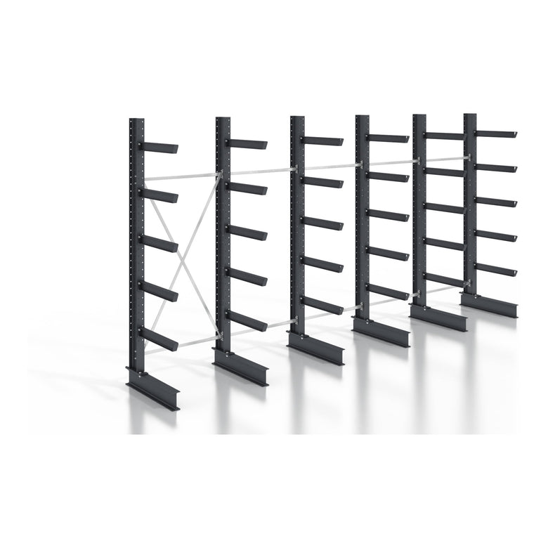 STIER cantilever rack, screwable, one-sided, 5 bays with 5 levels, 6400x2550x800mm
