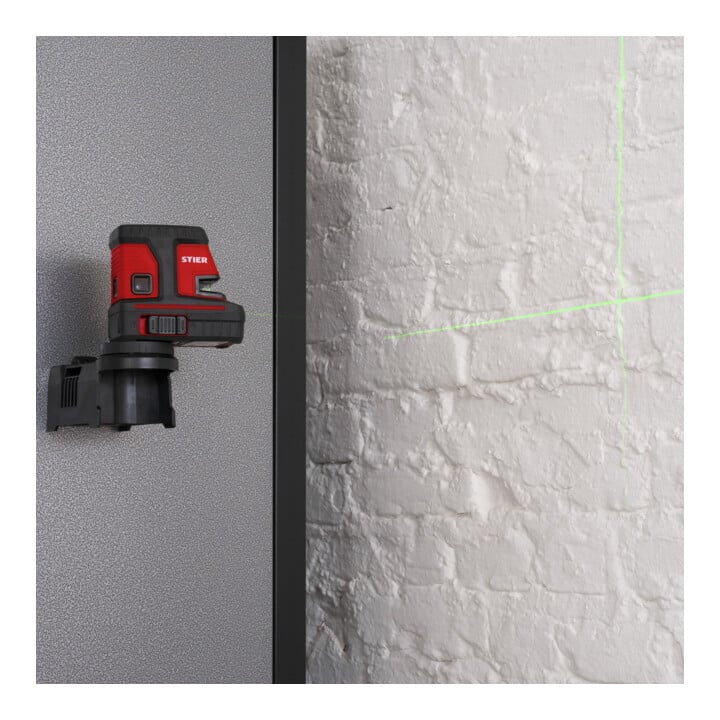 STIER cross line laser 150° x 130° with 5 plumb points green
