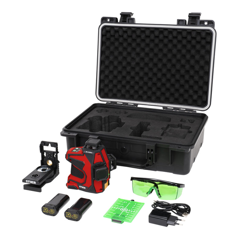 STIER Kreuzlinienlaser SKL 3x360°, 520nm, grün, 1/4" und 5/8" Gewinde im Koffer