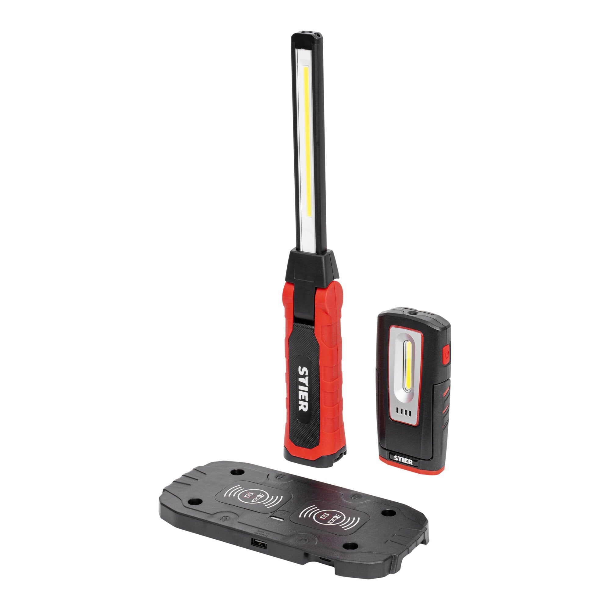 STIER LED work light set 300/1000 lumens magnetic induction charging pad 120°