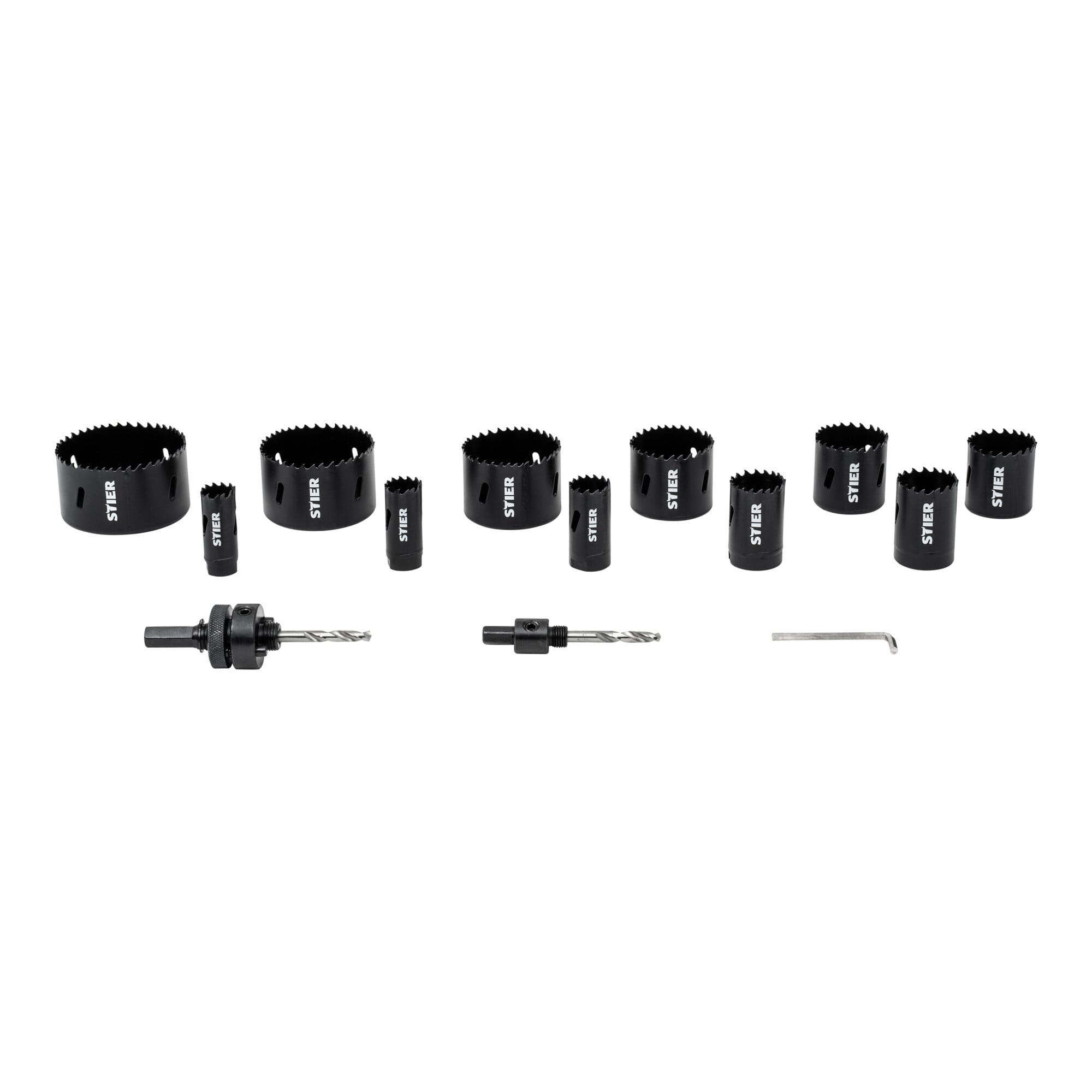 STIER hole saw set HSS-Co8 bimetal 22 25 32 35 40 44 51 60 14-piece 20 68 76