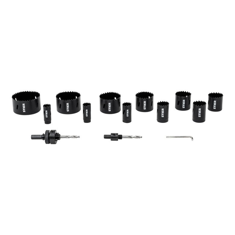 STIER hole saw set HSS-Co8 bimetal 22 25 32 35 40 44 51 60 14-piece 20 68 76