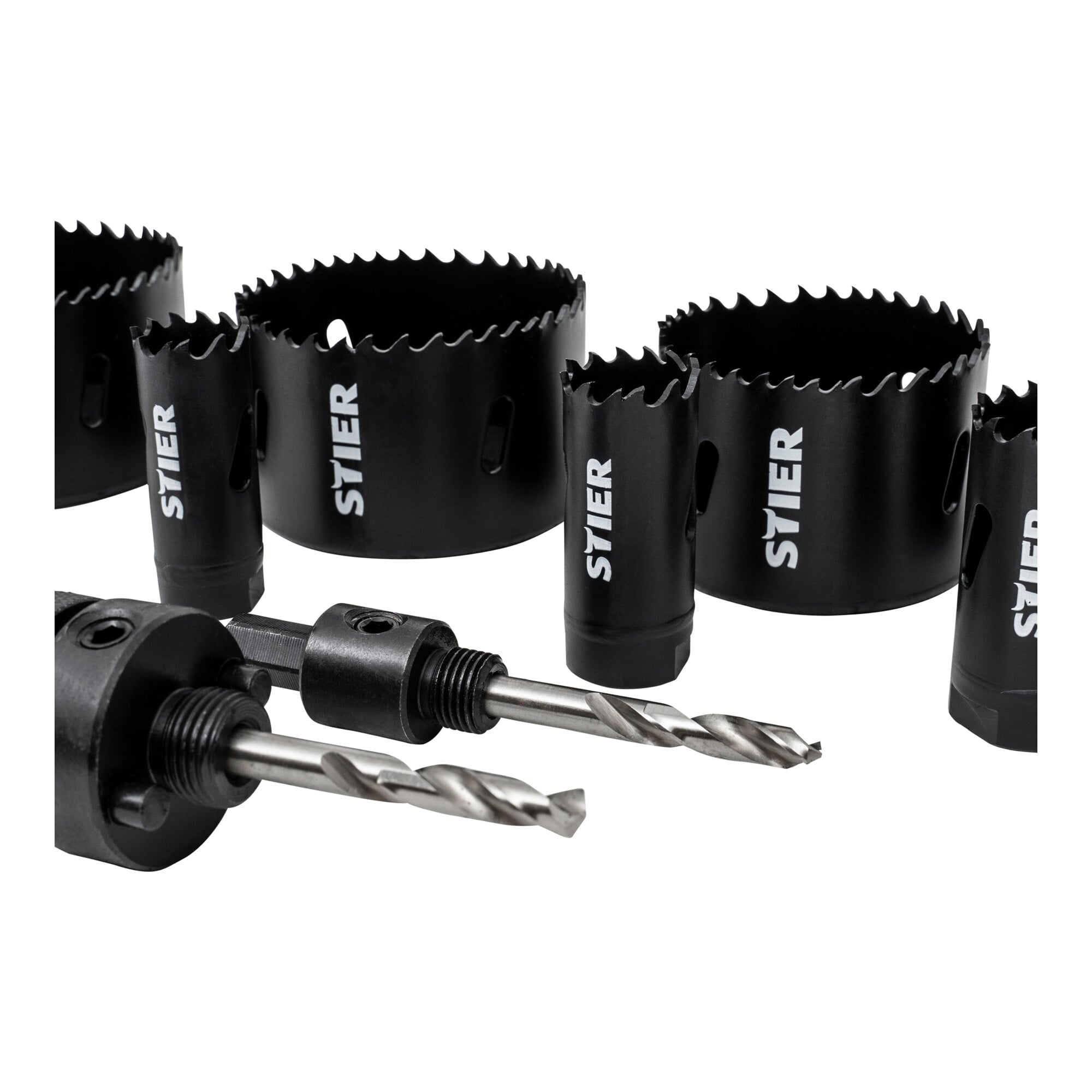 STIER hole saw set HSS-Co8 bimetal 22 25 32 35 40 44 51 60 14-piece 20 68 76