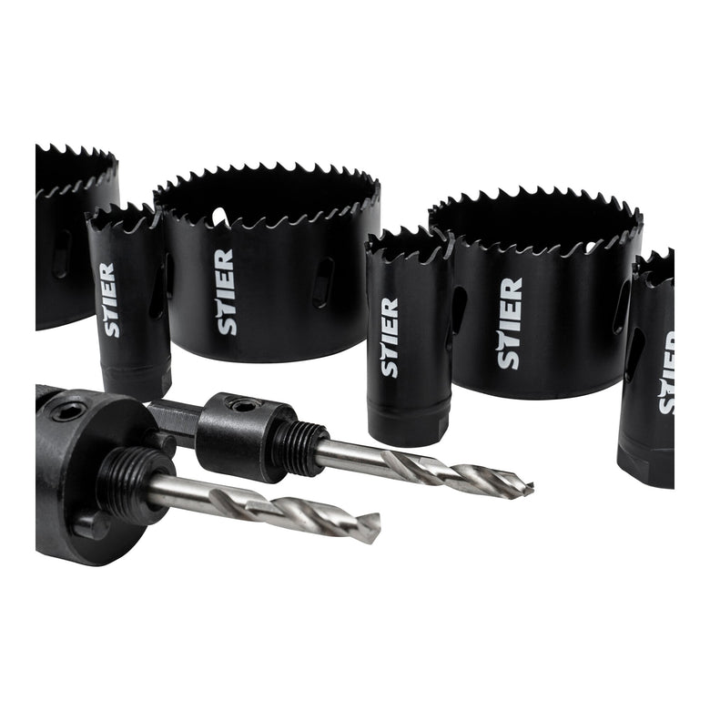 STIER hole saw set HSS-Co8 bimetal 22 25 32 35 40 44 51 60 14-piece 20 68 76