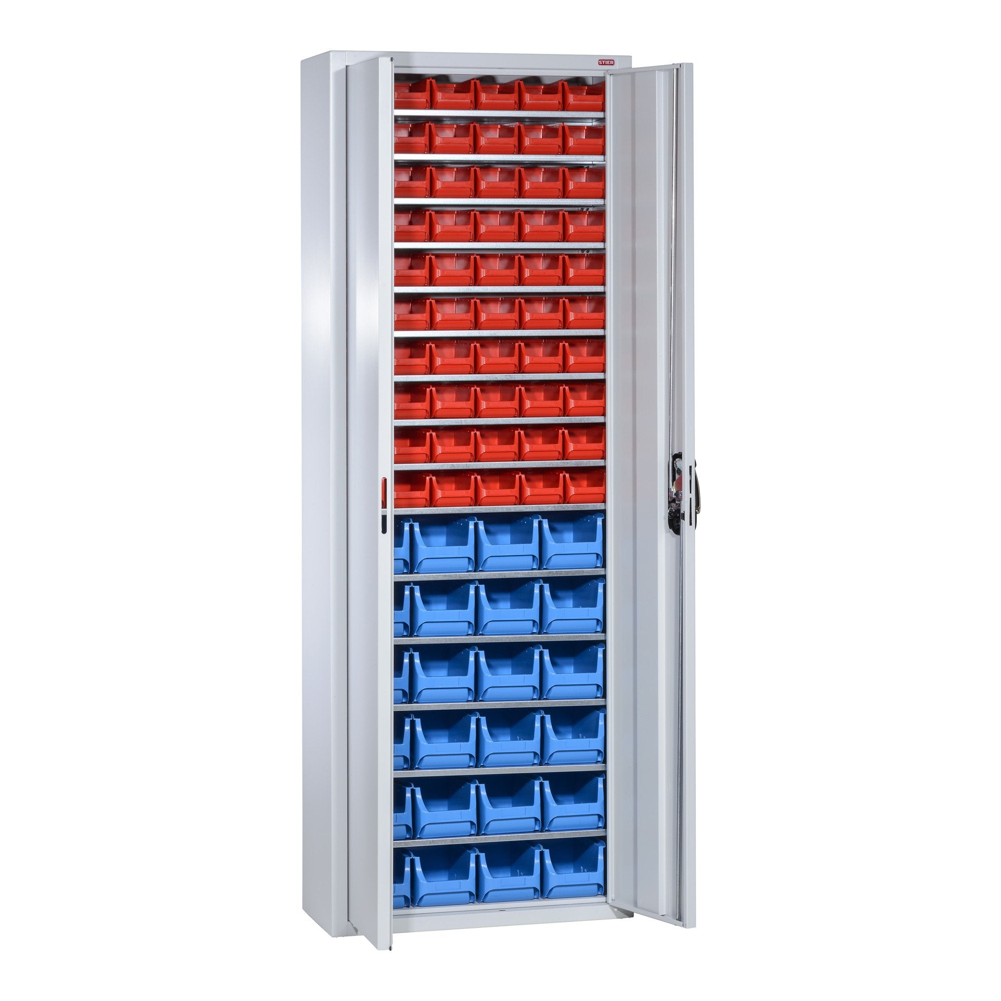 STIER Magazinschrank mit 48 Sichtlagerkästen, H1980xB700xT300mm