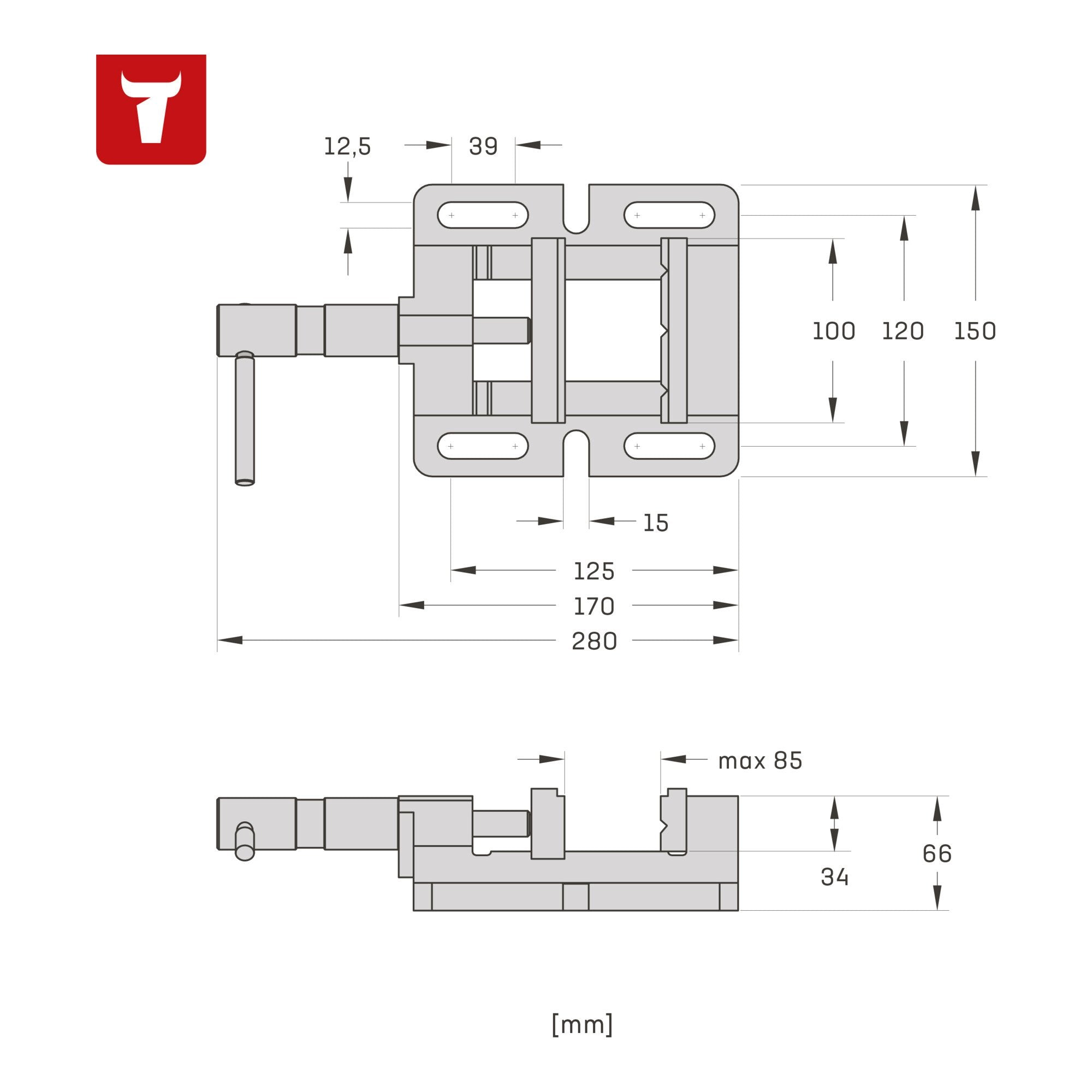STIER Maschinenschraubstock, Backen-B. 100-120 mm, Spann-W. 85-110 mm, V-Nut