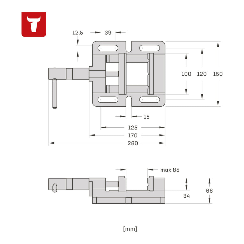 STIER Maschinenschraubstock, Backen-B. 100-120 mm, Spann-W. 85-110 mm, V-Nut