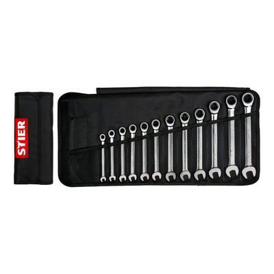 STIER combination ratchet wrench set 12-piece 12H profile chrome-vanadium steel