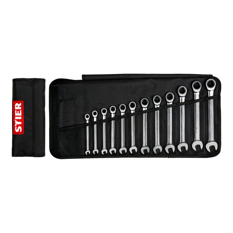 STIER combination ratchet wrench set 12-piece 12H profile chrome-vanadium steel