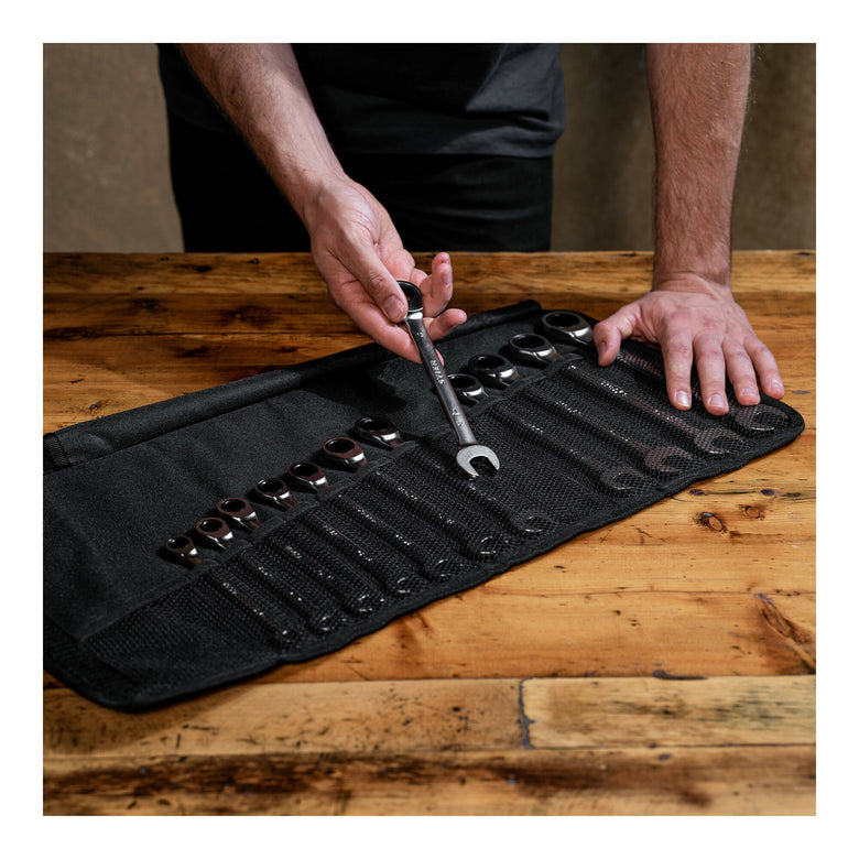 STIER combination ratchet wrench set 12-piece 12H profile chrome-vanadium steel