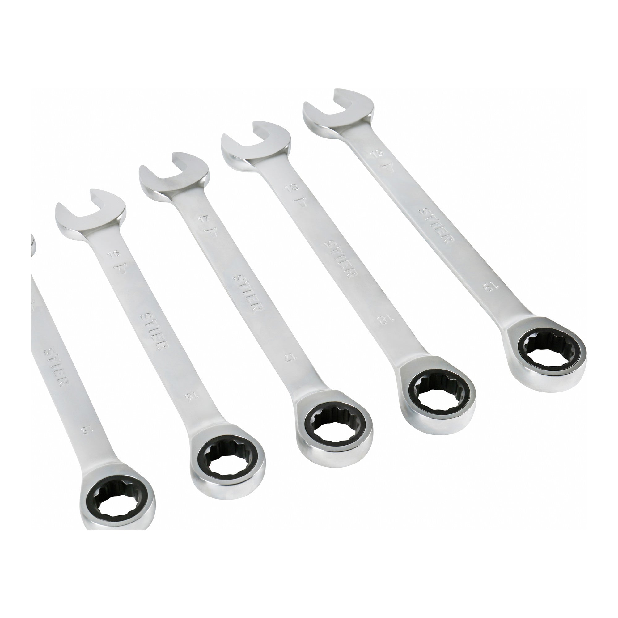 STIER combination ratchet wrench set 12-piece 12H profile chrome-vanadium steel