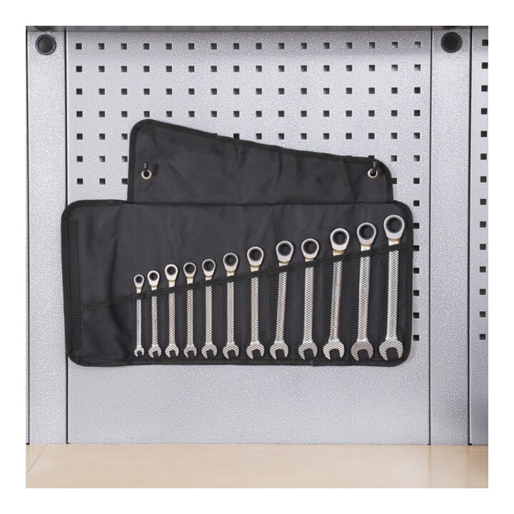 STIER combination ratchet wrench set 12-piece 12H profile chrome-vanadium steel
