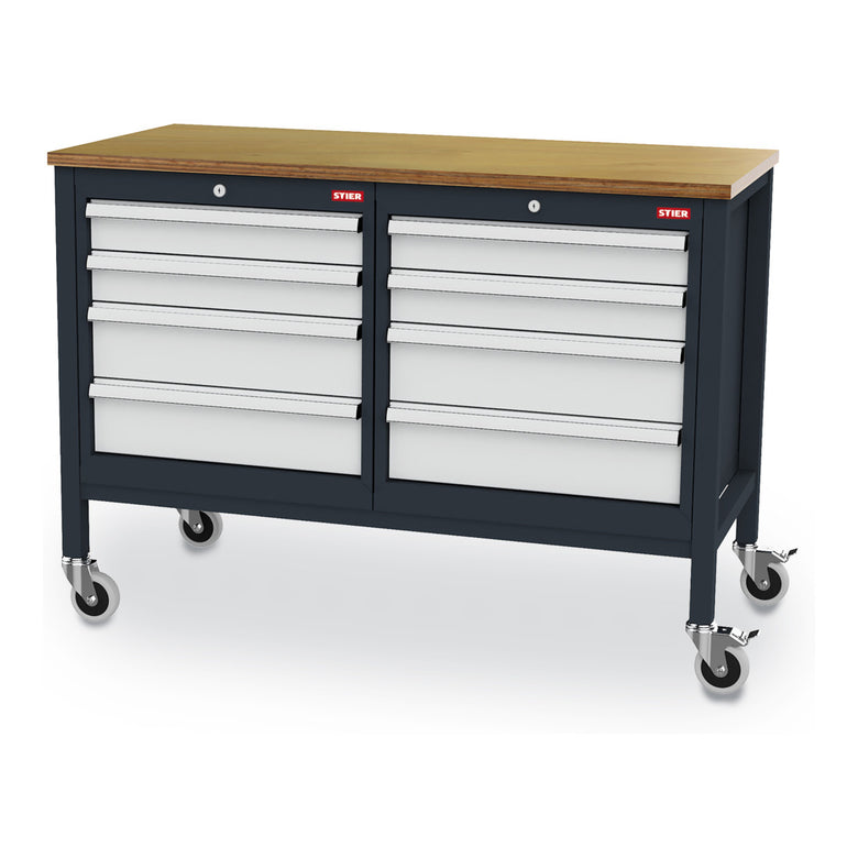 STIER Mobile Kastenwerkbank mit 6 Schubladen BxTxH 1300x600x960 mm RAL 7016 / RAL 7035