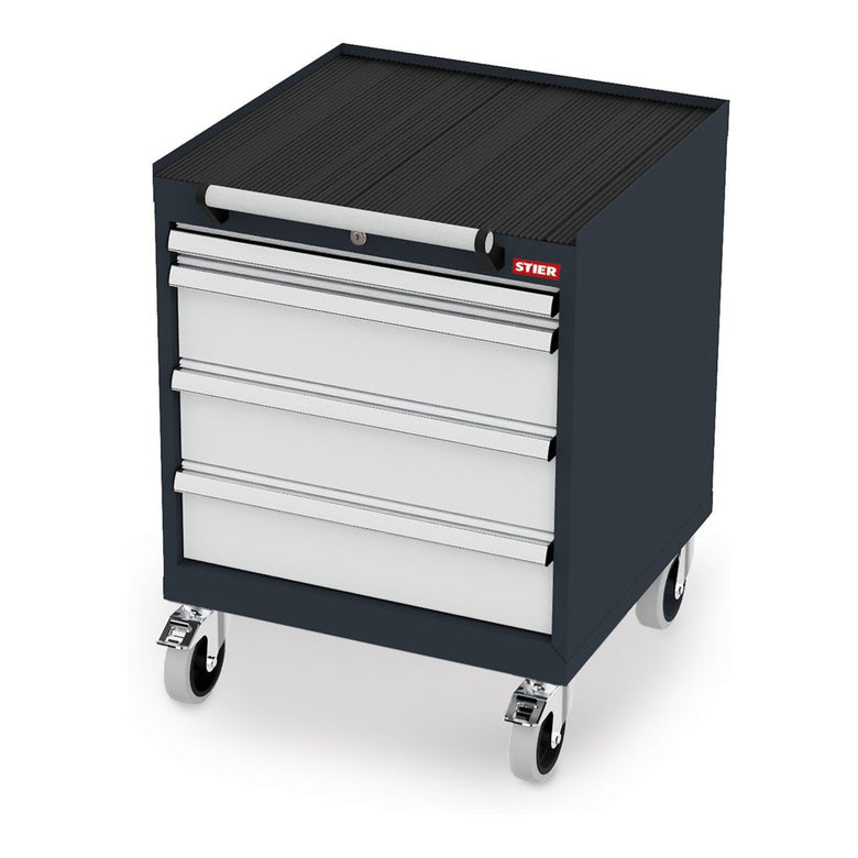 STIER Mobiler Schubladenschrank mit 6 Schubladen BxTxH 600x575x1090 mm, anthrazitgrau/lichtgrau, RAL 7016 / RAL 7035