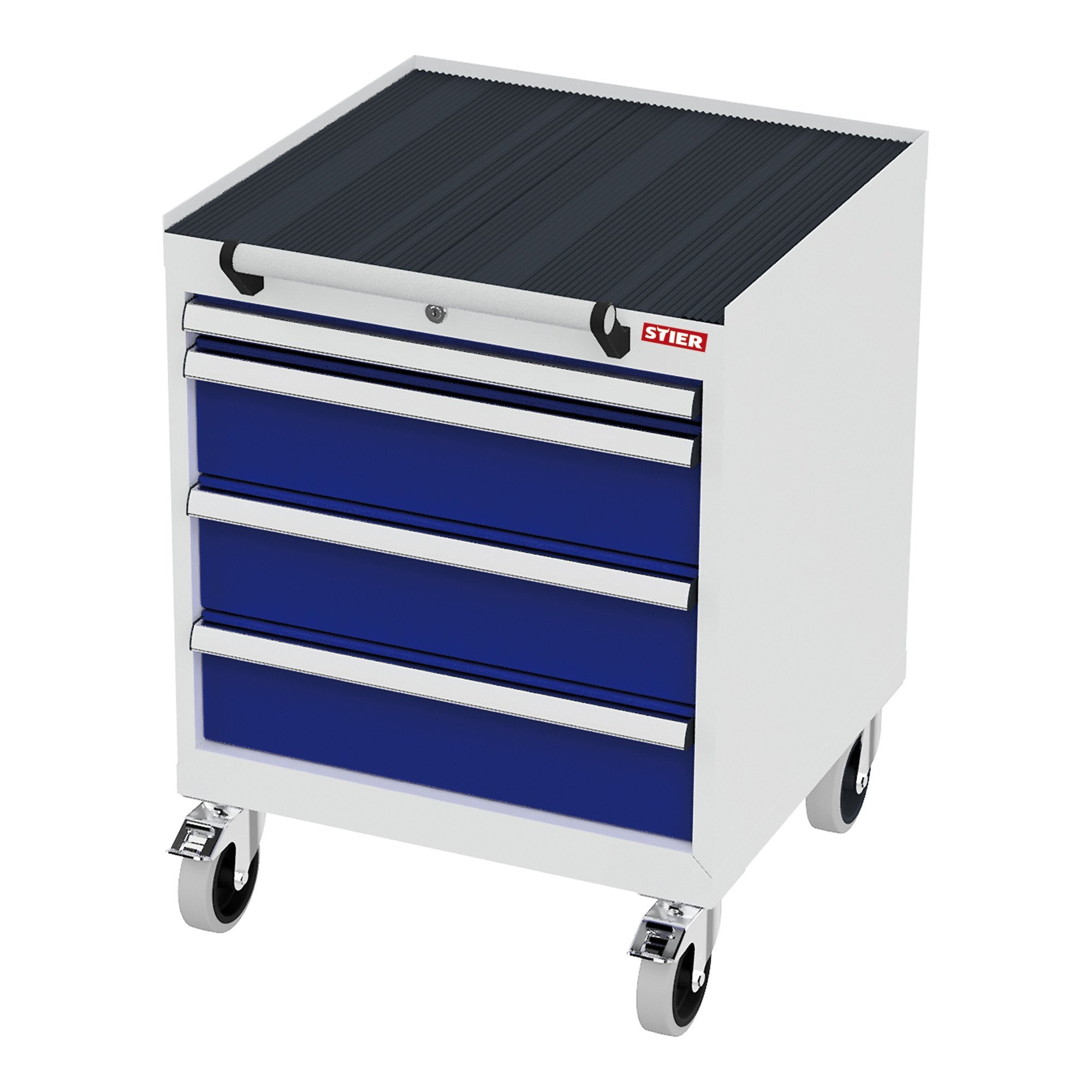 STIER Mobiler Schubladenschrank mit 5 Schubladen BxTxH 600x575x790 mm lichtgrau/enzianblau, RAL 7035 / RAL 5010