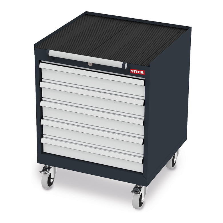 STIER Mobiler Schubladenschrank mit 6 Schubladen BxTxH 600x575x1090 mm, anthrazitgrau/lichtgrau, RAL 7016 / RAL 7035