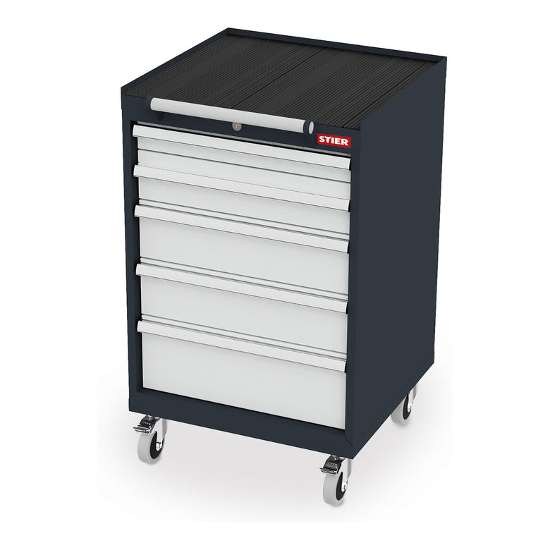 STIER Mobiler Schubladenschrank mit 6 Schubladen BxTxH 600x575x1090 mm, anthrazitgrau/lichtgrau, RAL 7016 / RAL 7035